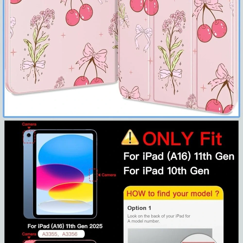 Pink Cherry Bow Floral iPad Case Folio Cover